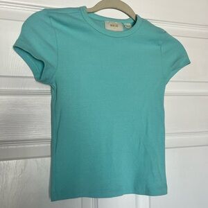 Anthropologie Turquoise Short Sleeve Cotton Crop Top Boho Blue